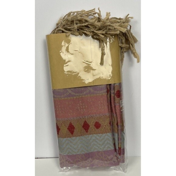 Boho Thailand Scarf Shawl Wrap Fringe Tassel Purple Pink Blue Stripe Peasant New - Picture 4 of 4